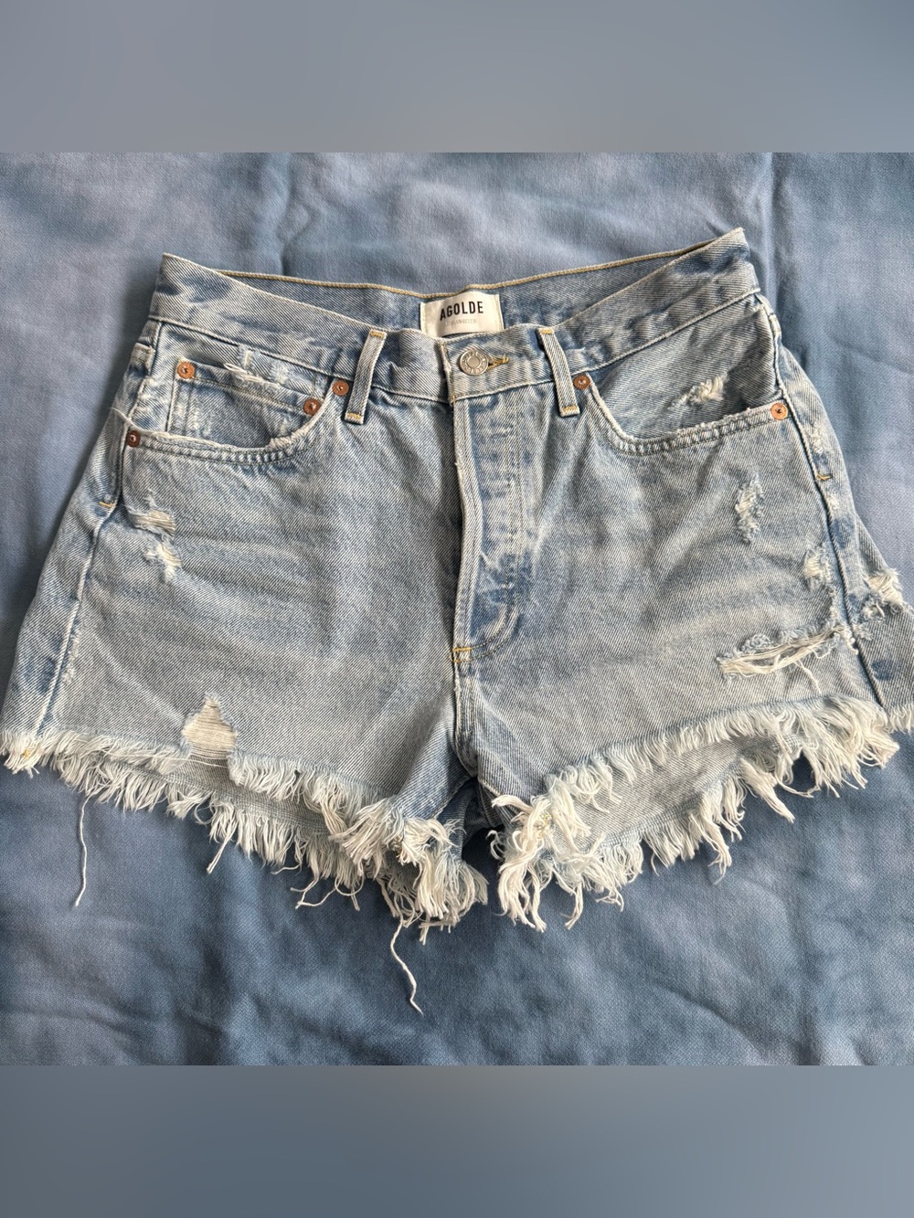 Agolde Parker Light Wash Distressed Denim Cutoff Shorts